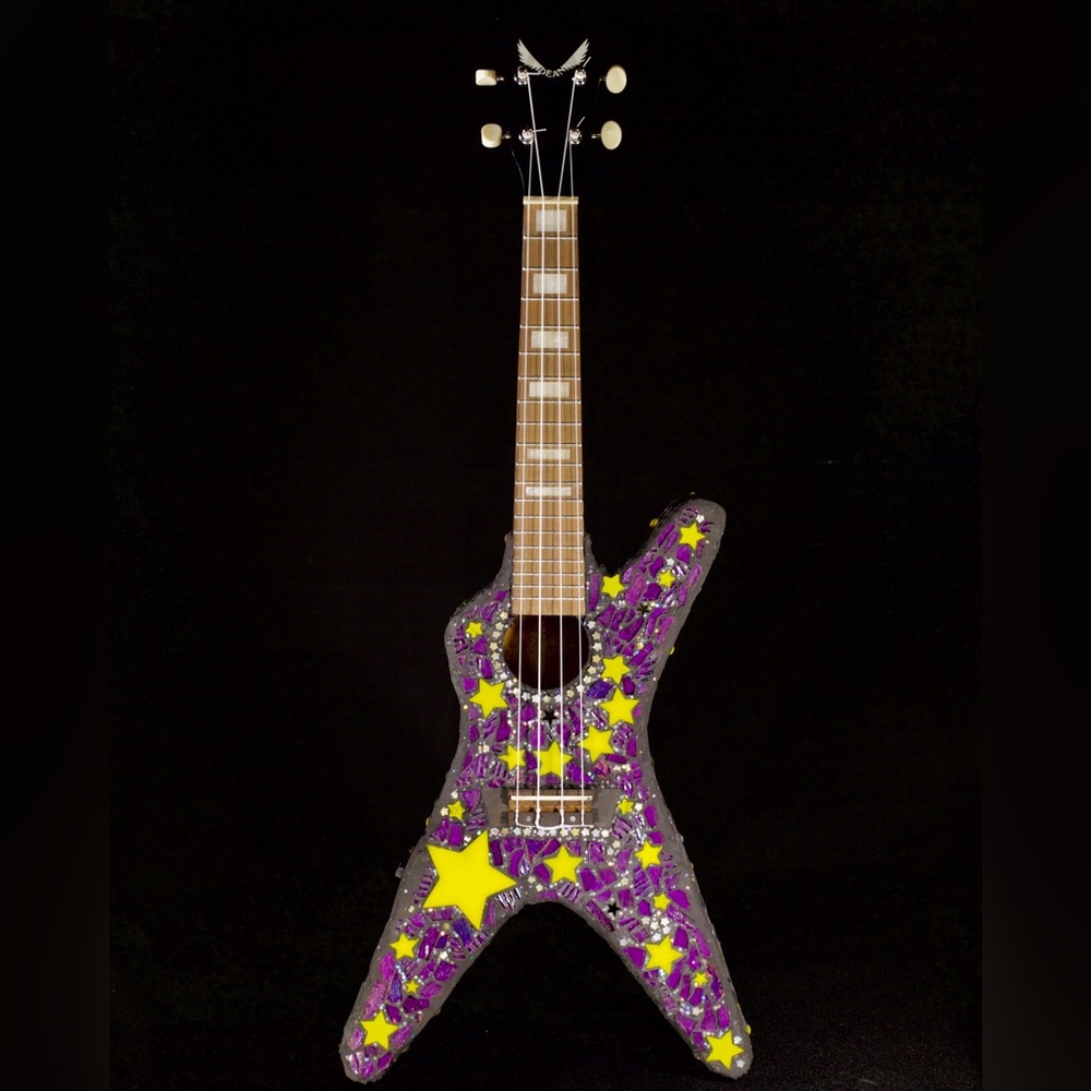 Purple and Yellow Star Mosaic Electric Ukulele